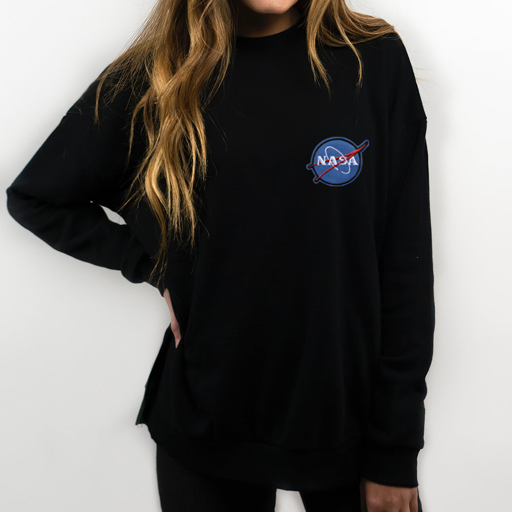 NASA iron on patch on black sweater