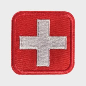 Embroidered first aid patch, white cross on red