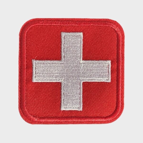 Embroidered first aid patch, white cross on red